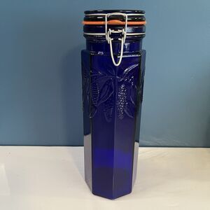 Vtg Crownford Giftware Italy Cobalt Blue Canister Jar Hinged Lid Grape 12.5 TALL